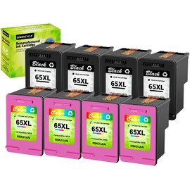 greencycle 65XL Black Ink Cartridge Replacement for HP 65 XL N9K04AN Compatible with Envy 5055 5052 5058 Deskjet 2655 2652 2622 3720 3730 3752 3758 All-in-One Printer (4 Black, 4 Tri-Color)