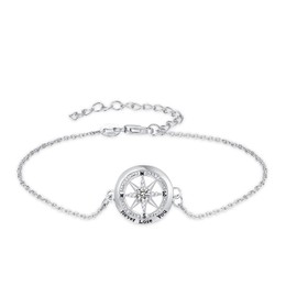 ZIPPICE Compass Bracelet 925 Sterling Silver Cubic Zirconia Bracelet Compass Bracelets Women's Inspirational Bracelet Bracelets Graduation Jewellery for Women Mum Girlfriend, Sterling Silver