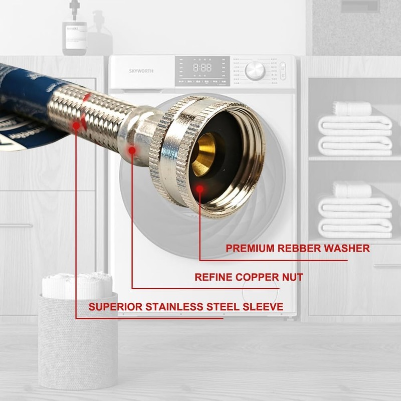 PLUMBINGMASTER 10FT Stainless Steel Washing Machine Hoses with 90 Degree