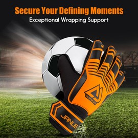 Aegicormy Soccer Goalkeeper Gloves with Finger Protection to Prevent Injuries, Strong Grip for Tough Tackles, Suitable for Children and Teenagers as Well as Adult Soccer Gloves (B-Black-Orange, 5)