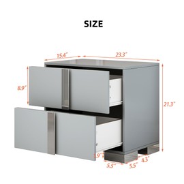 Merax Night Stand with 2 Drawers, Wood Nightstand Mirrored Metal Legs Bedside End Table for Bedroom, Dorm, Grey