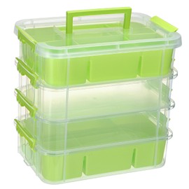 BTSKY 4-Layer Plastic Craft Storage Container with 2 Removable Tray, Stackable Art & Craft Supply Storage Organizer Multipurpose Portable Sewing Box for Bead Tool Office Supplies-10.2"x7.1"x9.9",Green
