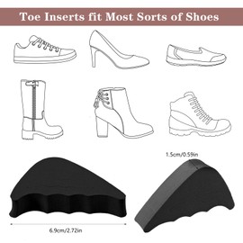4 Pairs Shoe Toe Inserts, Adjustable Shoe Filler Inserts for Women Men, One Size Toe Cushion Fillers, Make Shoes Fit Half-Size Cushion Anti Loose & Prevent Heel Sliping (Black)