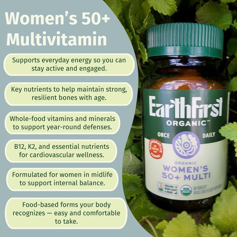 EarthFirst Organic Once Daily Multivitamin for Women 50+, Supports Bone