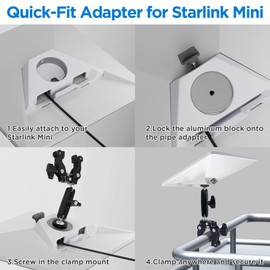 Starlink Mini Mount, Starlink Mini Roof Rack Mount, Starlink Mini Rv Ladder Mount, Adjustable Aluminum Alloy Clamp Mount for Yacht, Camping Travel Portable Starlink Mini Accessories