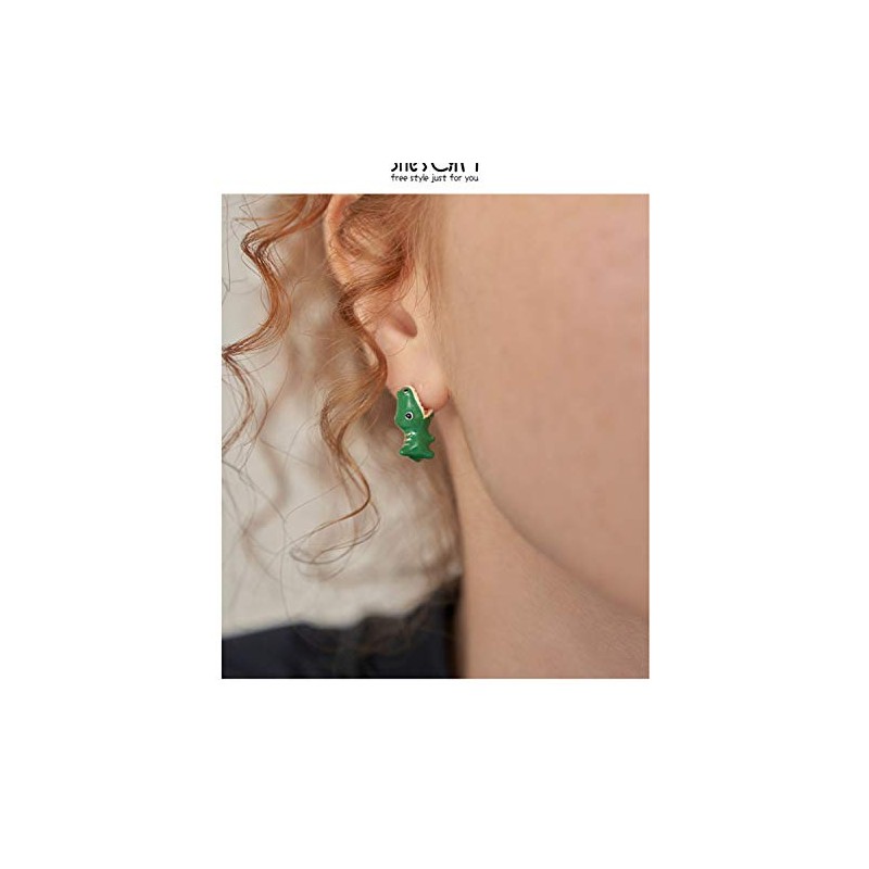 Divertidos aretes de dinosaurio con diseño de dinosaurio verde con