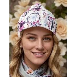 1 Pack Boho Headbands Stretch Paisley Print Bandana Headband Criss Cross Hair Bands Knotted Head Wrap Yoga Daily for Women and Girls (White Flower)