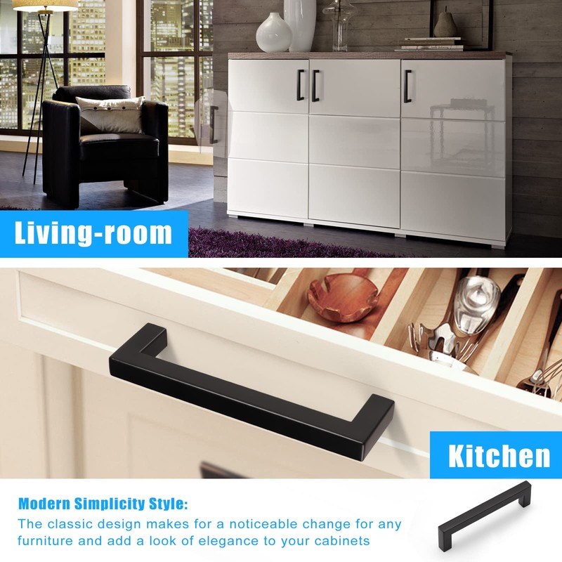 KNOBWELL 10 Pack 5" Matte Black Modern Cabinet Handles Stainless