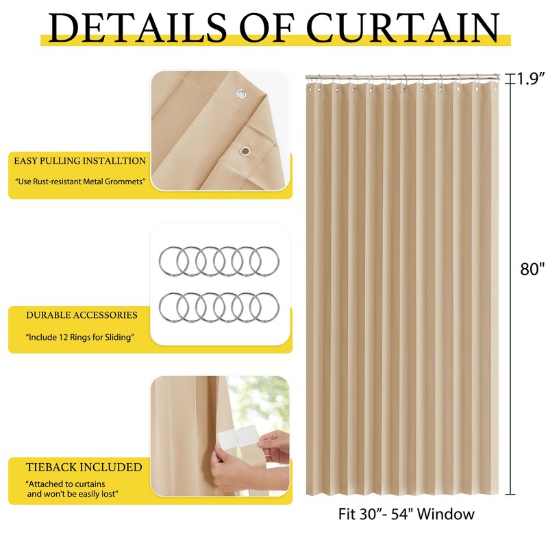NICETOWN 80 Inches Long Curtain for Open Closet, Pleated Folding