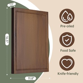 THETCHRY Large Wood Cutting Board for Kitchen, Thick Wooden Chopping Boards with Juice Groove, Handles & Non-Slip Feet for Meat, Cheese for Serving, Pre Oiled, 16.5" x 11.8" x 1.2"