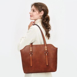 Blucoay Tote Bags For Women,Vegan Leather Hobo Purses For Women Shoulder Bags With Zipper Ladies Work Top Handle Satchel Bag(Redbrown)