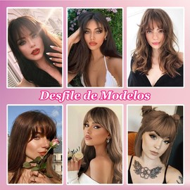 2 Piezas de Clip Flequillo para Las Mujeres, Flequillos Postizos, Patillas Cubiertas, Peluca Naturalmente Curvada con Clip de Flequillo Invisible para Uso Diario de la Mujer(Marrón Oscuro)