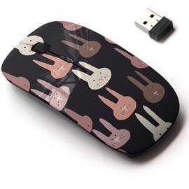 2.4G Wireless Mouse with Cute Pattern Design for All Laptops and Desktops with Nano Receiver - Cute Bunnies Heads