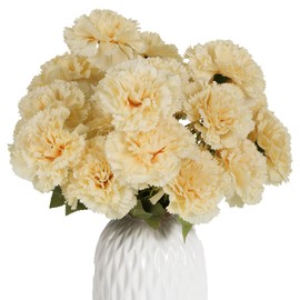 INSUNSIX Champagne Carnations Artificial Flowers 21 Heads Silk Carnations with Stems Fake Flower for DIY Wedding Bridal Bouquets Floral Arrangements Home Party Decoration (Champagne)