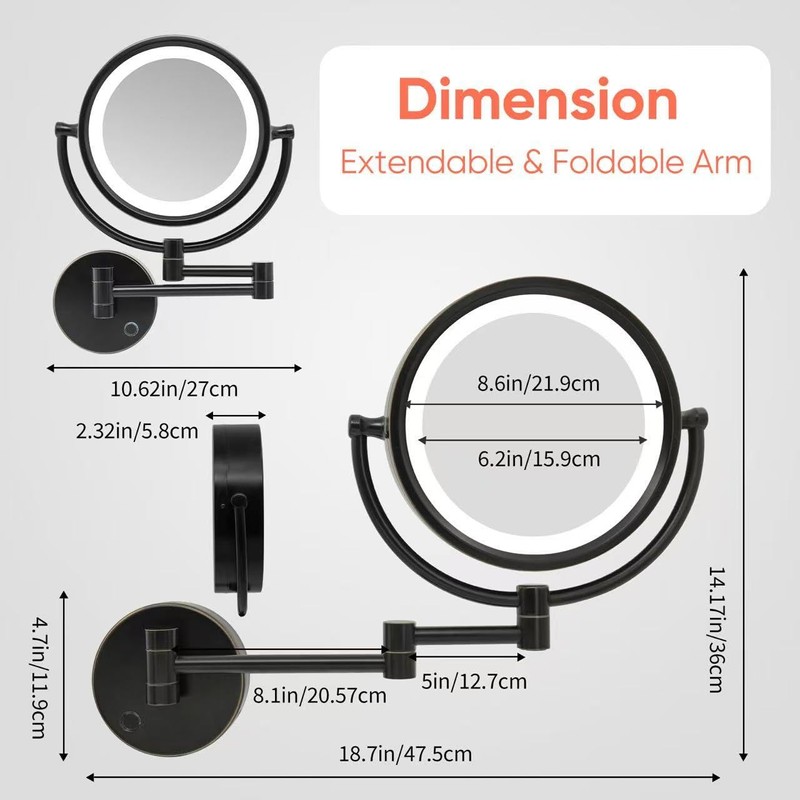 GURUN 8.5" Plug-in Magnifying Makeup Mirror with 3 Tones LED