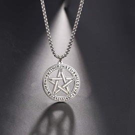 Dreamtimes Hebrew Pendant Vegvisir Pendant Necklace Viking Amulet Jewellery Jewish Symbol Star of David and Hebrew Letter HAY Pendant Necklace Jewellery for Men Women, Stainless Steel, No Gemstone