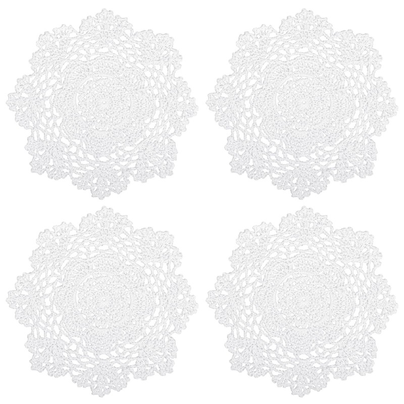 kilofly Crochet Cotton Lace Table Placemats Doilies Value Pack, 4pc,