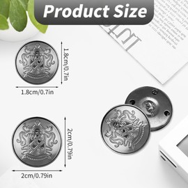 Pack of 8 buttons for sewing, traditional buttons, vintage buttons, buttons in 2 sizes, 18 mm 20 mm size metal buttons, decorative buttons, DIY crafts, uniform button, jeans button, sewing button for