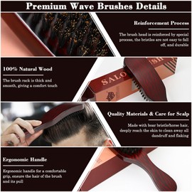 100% Boar Hair Mane Reinforced Wave Brush Brown Ergonomic Design for Better Grip and Coverage for Men and Women
