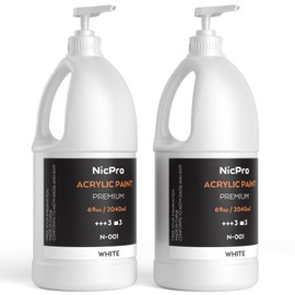 Nicpro 2 Pack White Large Acrylic Paint Set (69 oz, 2040 ml) Rich Art Painting Supplies Non Toxic for Multi Surface, Canvas, Wood, Leather, Fabric Stone Craft, for Kid & Adult with Pump