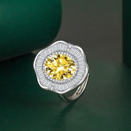 Cocktail Statement Rings for Women Fashion Multiple Colors Cubic Zirconia Pave CZ Simulated Diamond Ring Band Oval Cut Emerald Ruby Topaz Sapphire Amethyst Pink Gem Open Adjustable Ring(Yellow)