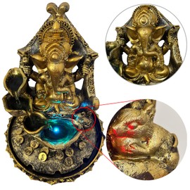 Large Ganesha Statues Indoor Tabletop Fountain, Ganesha Idol Buddha Statue Zen Waterfall Fountain with LED Lights, Indian Elephant Decorations for Home Office Bedroom 9.5"*9.5"*12"