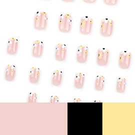 FOXIIU Press on Nails Short Square Glossy Full Cover Acrylic French False Nails Square Shaped with Floral Designs Artificial Square Short Length Fake Nails with Glue Stick on Fingernails for Women