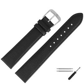 MARBURGER Watch Strap 20 mm Smooth Leather with Seam Tool Assembly Set 75920, Black/silver, 20 mm, Strap.