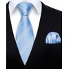 HISDERN Mens Sky Blue Plaid Tie and Pocket Square Set