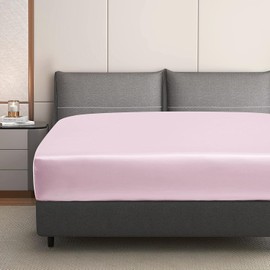 Luowei Satin Fitted Sheet Box Spring Bed 180 x 200 cm Summer Bed Sheet Pink Silky Silk Cooling Microfibre Fitted Sheet 180 x 200 cm Soft Machine Washable for High Mattresses up to 25-30 cm