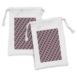 Ambesonne Prehistoric Country Fabric Pouch Set of 2, Patriotic Star Pattern in Diagonal Stripes National Theme Print, Small Drawstring Bag for Toiletries Masks and Favors, 9" x 6", Navy Coral Cream