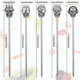 SUMPIGGER Reusable 6Pcs Skull Cocktail Picks Martini Picks Reusable Olive Picks Garnish Skewer Fruit Toothpicks