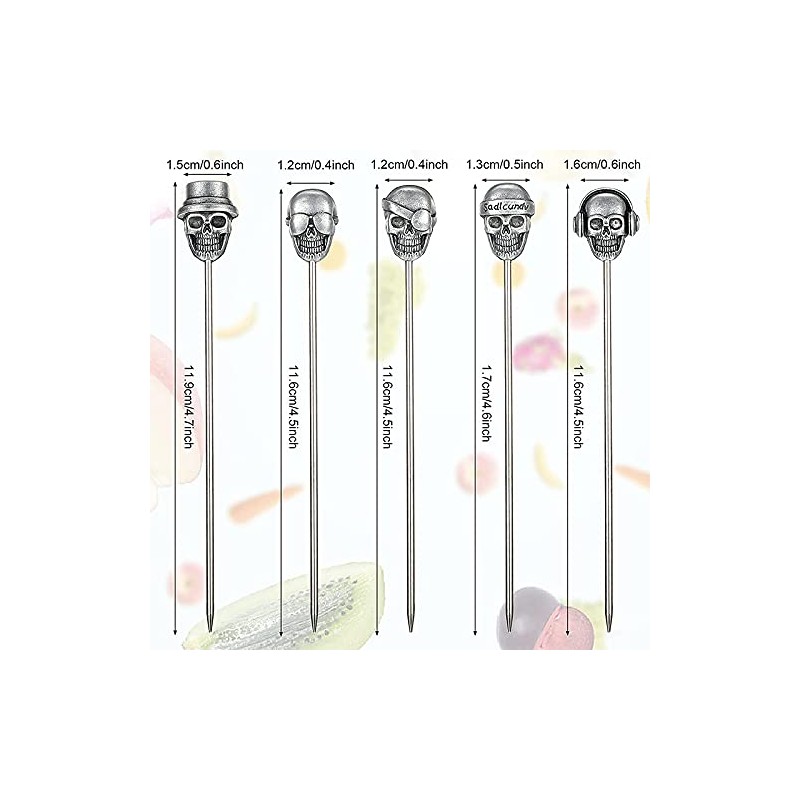 SUMPIGGER Reusable 6Pcs Skull Cocktail Picks Martini Picks Reusable Olive