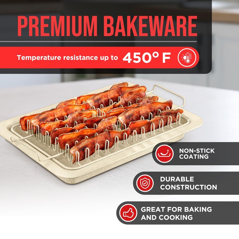 Bacon Tray - 2-Piece Set – Marble Coating - Durable,