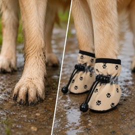 Dog Shoes for Outdoor Walking - 4-Piece Anti-Slip Paw Boots for Rain, Wet Pavement and Slippery Floors