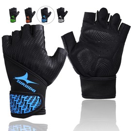 SURUIDA Workout Gloves for Men&Women,Full Palm Protection Weight Lifting Gym Gloves Half Finger Cycling Exercise Gloves with Wrist Wrap Support