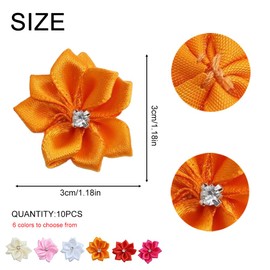 30PCS Orange Polyester Ribbon Flowers 3cm Rhinestone Artificial Fabric Flowers Sewing Appliques Embellishments for DIY Crafts Clothing Hair Accessory