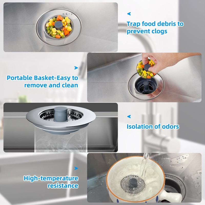Hibbent Kitchen Sink Plug,Kitchen Sink Strainer and Stopper Combo,with 2