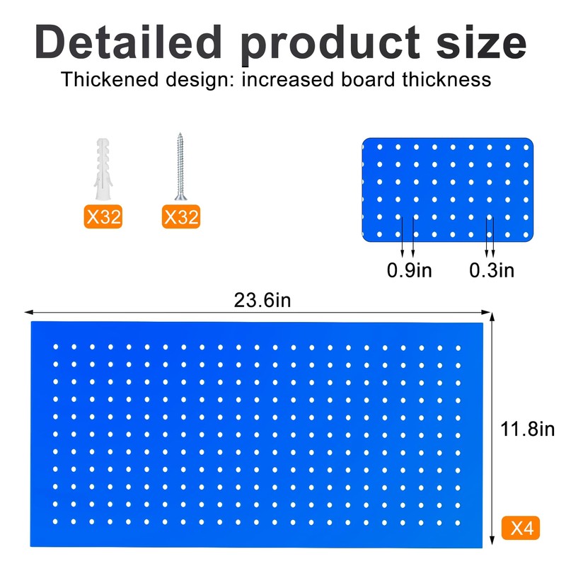 Metal Pegboard Panels 24" x 12" 4 Pack Heavy Duty