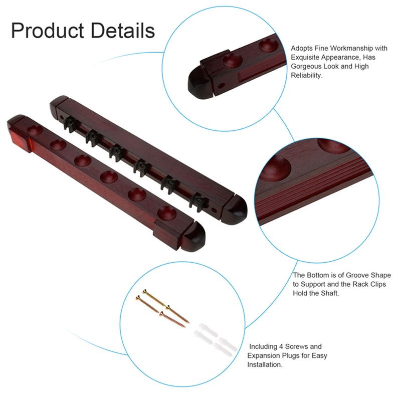 Wooden Billiard Pool Cue Rack Wall Mounted Rack Stick Holder