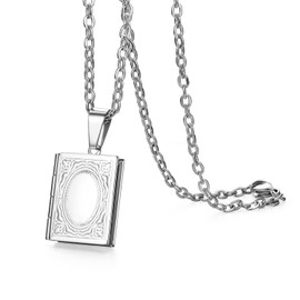 Cupimatch Book Shaped Photo Locket Pendant Necklace Charm Chain Fashion Jewelry 22"