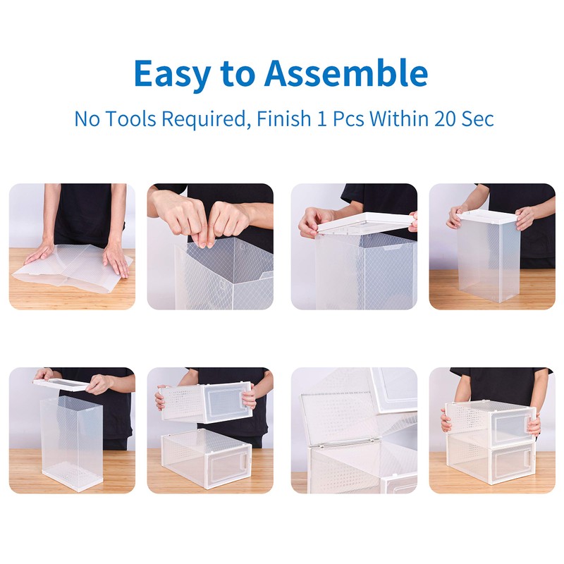 Seseno 12 Pack Shoe Organizer Storage Bins Clear Plastic Stackable
