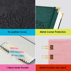 ROBCURSE A5 Notebook, Note Pad, Wirebound Spiral Notebook 300 Pages/150 Sheets, Tree Embossed Leather Cover, Lined Journal or Women Writing, 100GSM Thick Paper, Purple, 14.7 x 21 cm