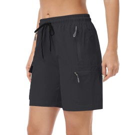 GymBrave Women's Hiking Shorts Quick Dry Lightweight Cargo Shorts for Outdoor Athletic Travel with Pockets Black L
