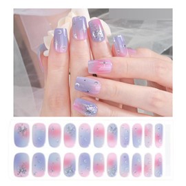 Winning Smile Fully Cured Gel Nail Stricker, UV Free Nail Polish Strips, Salon Class, Long Lasting, Easy Apply & Remove, Includes 22 Strips, 1 Prep Pad, 1 Nail File & 1 Wooden Stick (Pruple Pink)