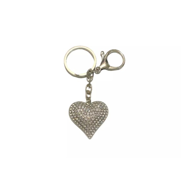 Unbranded Clear & Silvertone Crystal Stone Heart Shaped Pendant Keychain