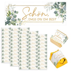iwontalersy 90 Gastgeschenke Hochzeit Aufkleber,Selbstklebende Etiketten im Eukalyptus Design,Schön,Dass Du Da Bist,Eukalyptus-Schokoladenaufkleber,Rechteck 5 x 1,8 cm