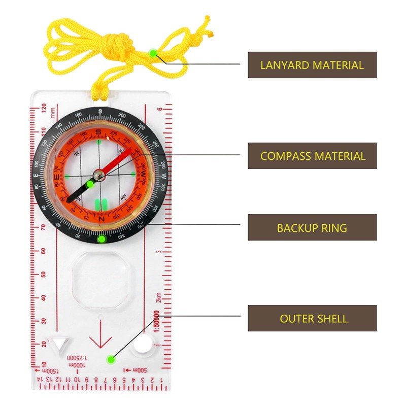 Navigation Compass Orienteering Compass Scout Compass Hiking, Multifunctional Waterproof for