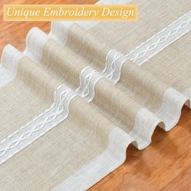 Wracra Embroidery Cotton Linen Table Runner Indoor Outdoor Farmhouse Style Coffee Table Runner 150cm with Hand-tassels for Party Dining Kitchen Decorations(Coffee, 150cm)
