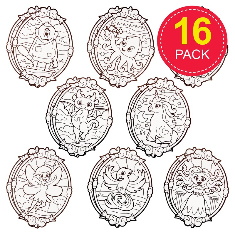 Baker Ross FN086 Mythical Creatures Colour-in Window Decorations - Pack